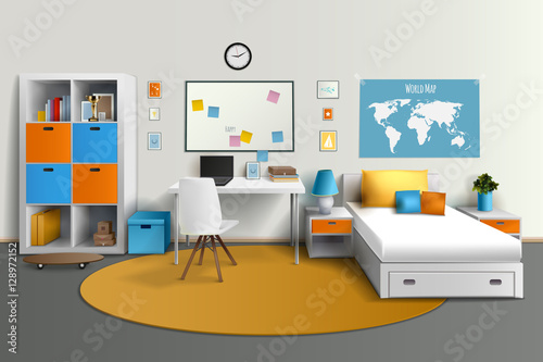 Teenager Room Interior Design Realistic Image  
