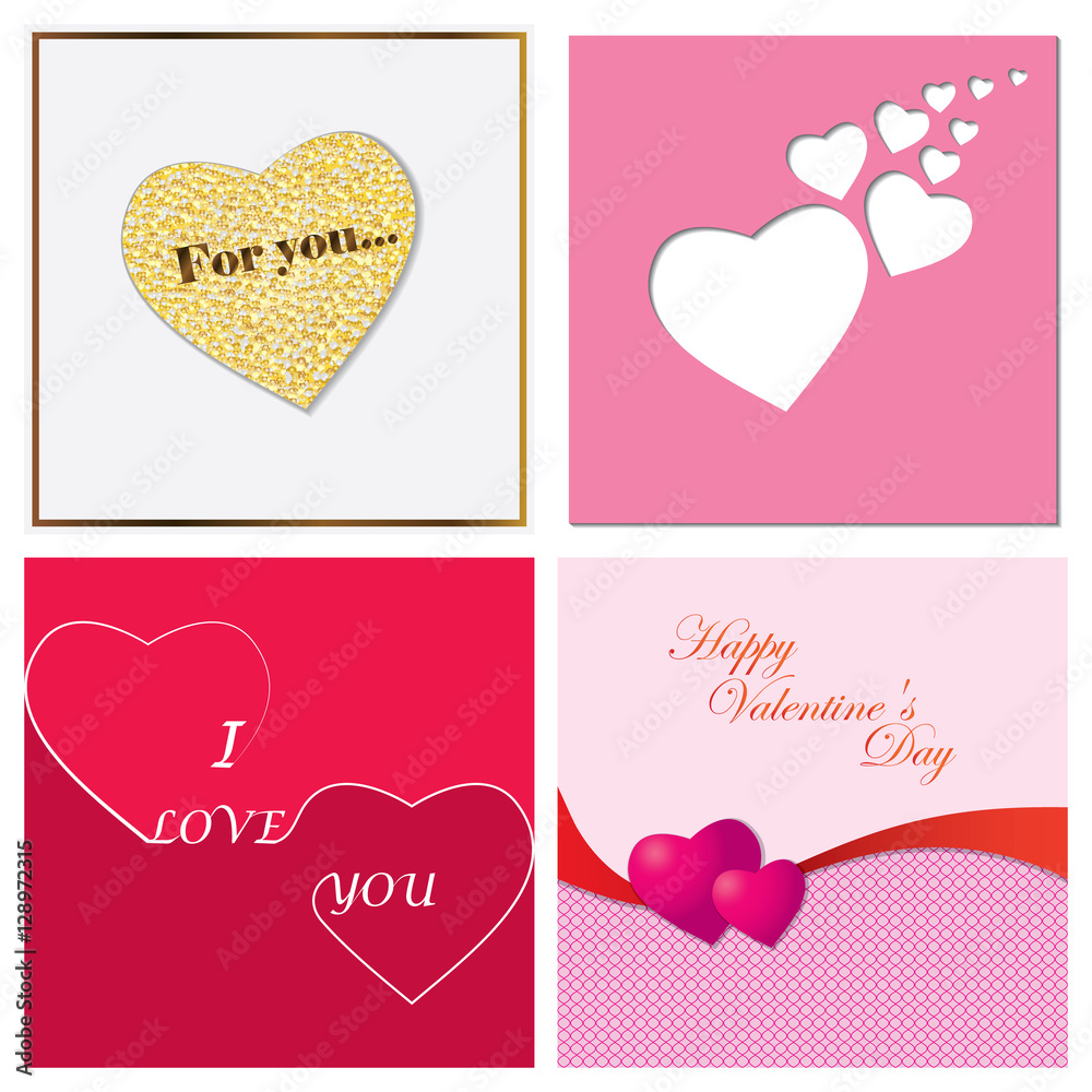 A set of cards for Valentine's Day. Vector illustration.
