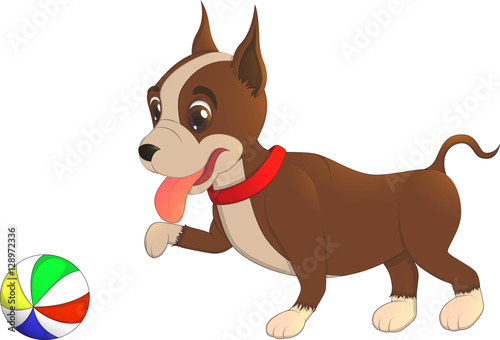 Cartoon character bulldog puppy playing with a ball  vector illustration