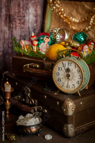Retro Clock, Suitcases, Christmas Tree Decorations