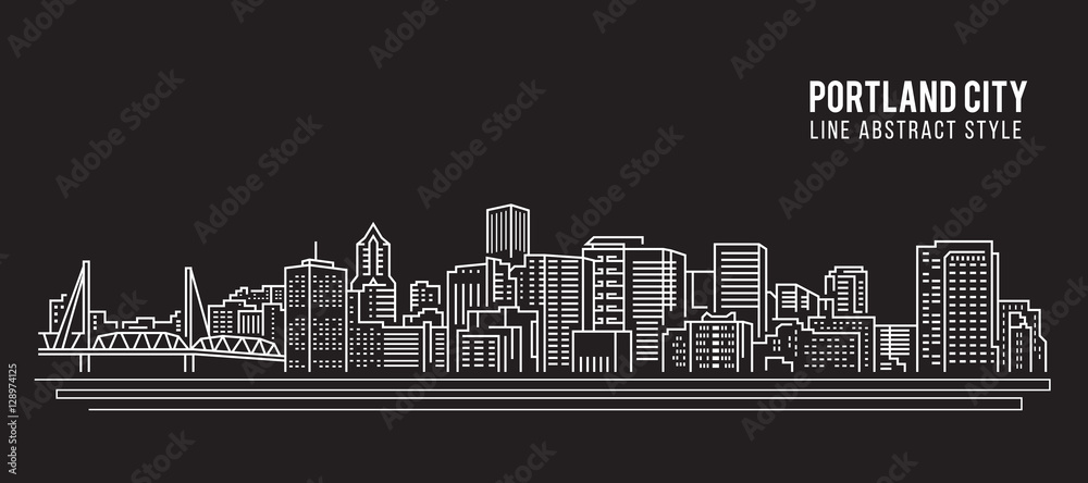 Cityscape Building Line art Vector Illustration design - Portland city