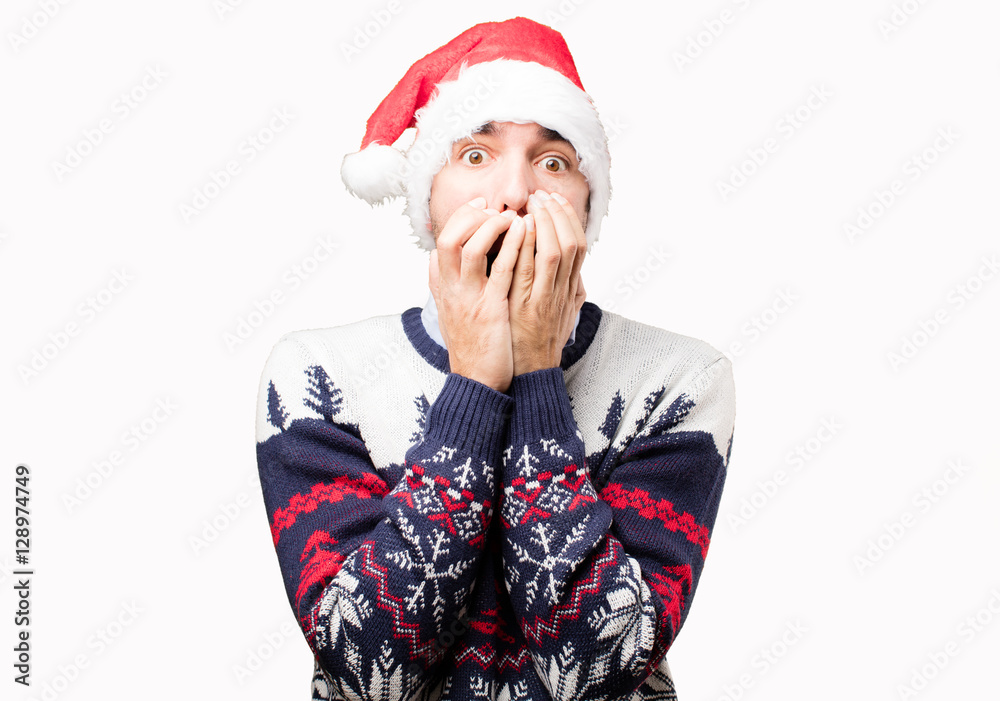 Surprised young man at Christmas Surprised young man at Christmas