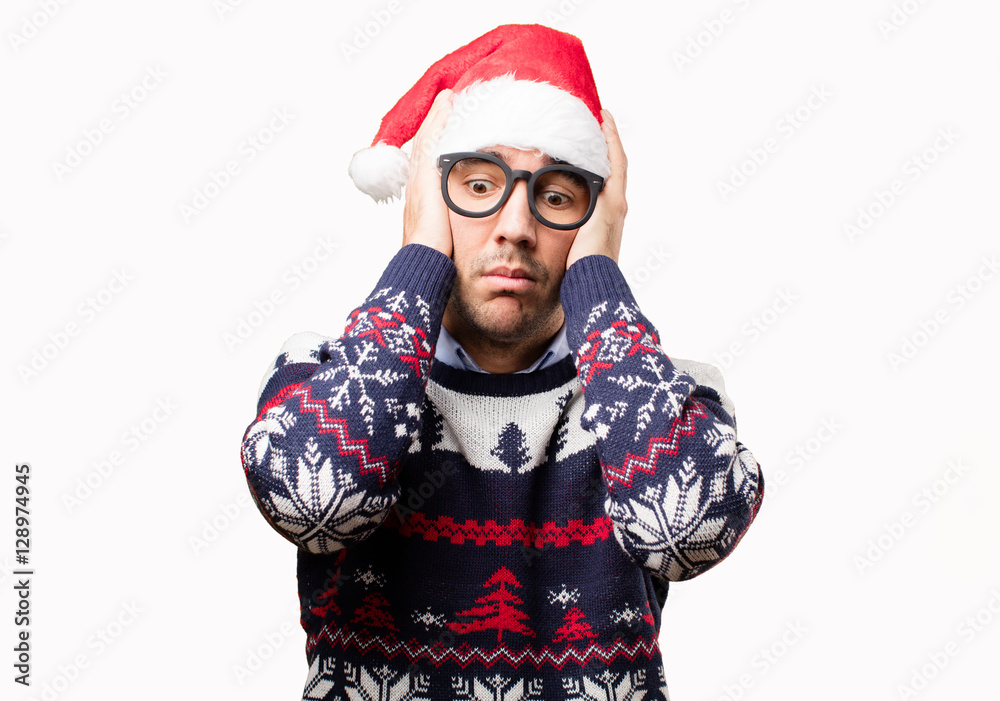 Stressed young man at Christmas Stressed young man at Christmas