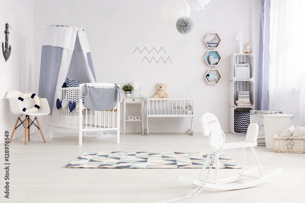 Fototapeta premium Room with rocking horse and bed