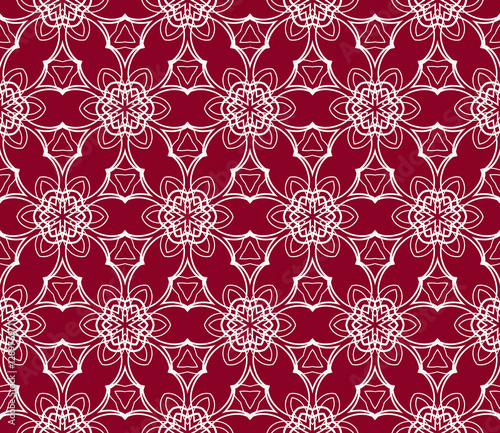 Floral ornament. seamless geometric pattern. Vector illustration. For fashion design, wallpaper, invitation. silver on red Color