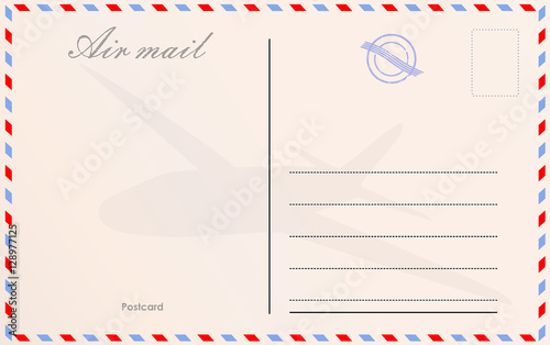 Travel postcard vector in air mail style with paper texture and