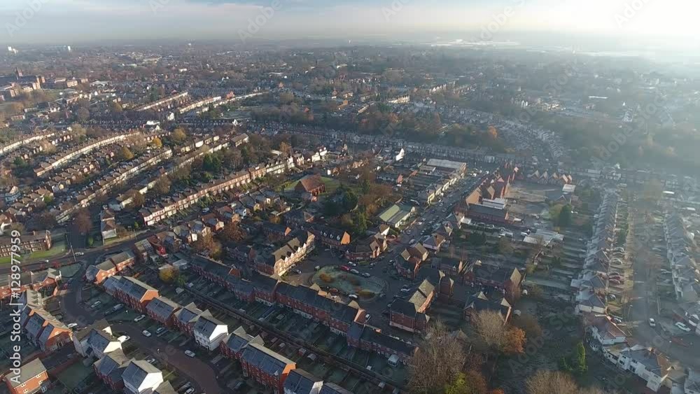 Panning aerial view of housing estate in Birmingham, UK. Panning aerial view of housing estate in Birmingham, UK.