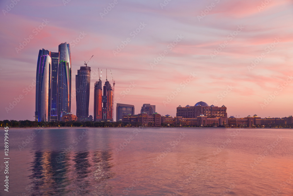 Abu Dhabi skyline at the sunset