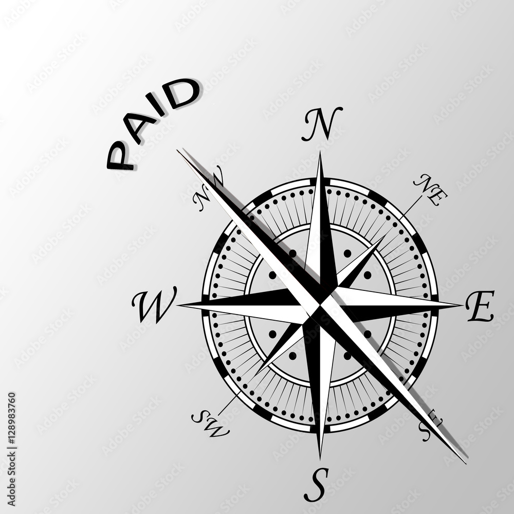 Illustration of paid written aside compass Illustration of paid written aside compass