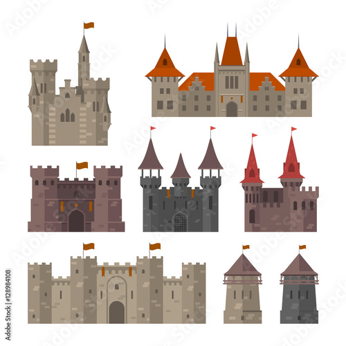 Fototapeta Medieval castles, fortresses and strongholds with fortified wall