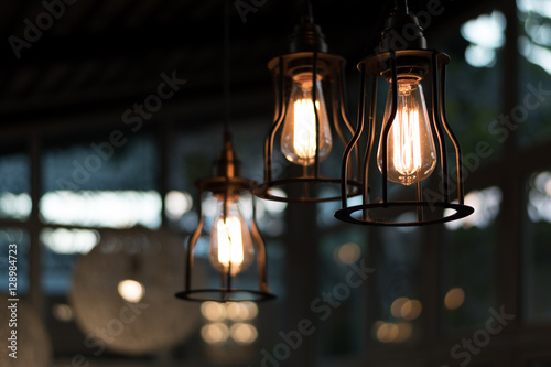 beautiful Light bulb incandescent hanging decorated interior roo
