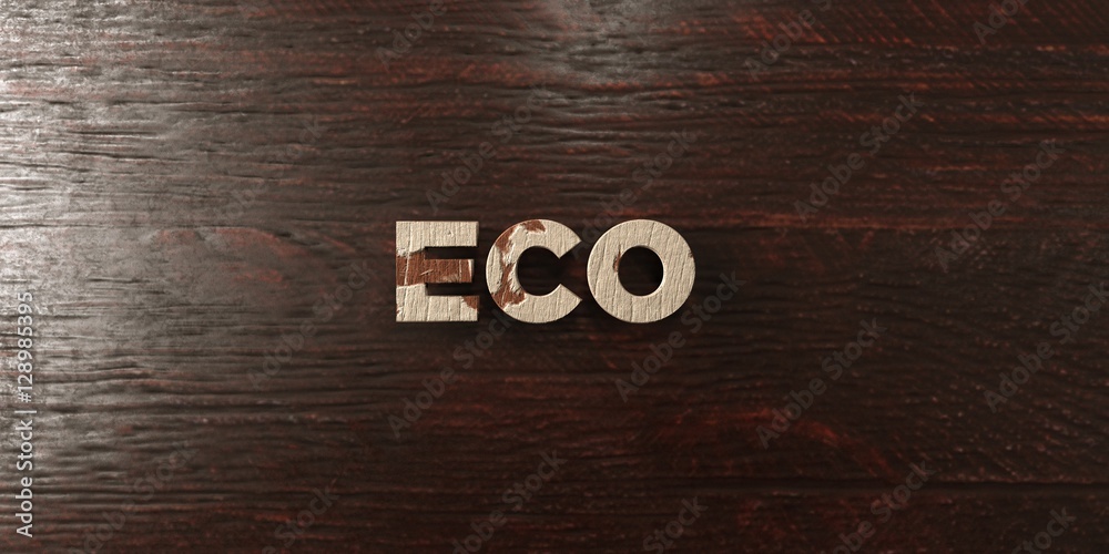 Eco - grungy wooden headline on Maple  - 3D rendered royalty free stock image. This image can be used for an online website banner ad or a print postcard.