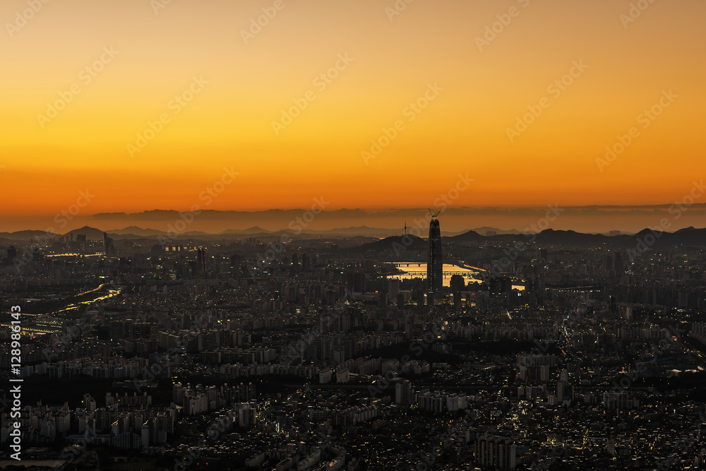 Seoul capital wide view and sunset.