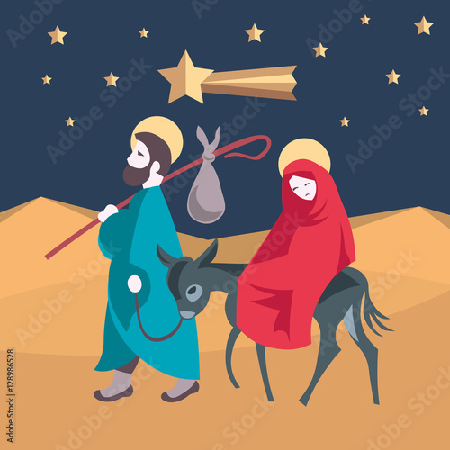 Mary and Joseph flee to Egypt Nativity Jesus Illustration