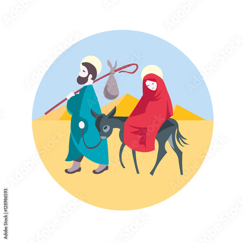Mary and Joseph flee to Egypt Nativity Jesus Illustration