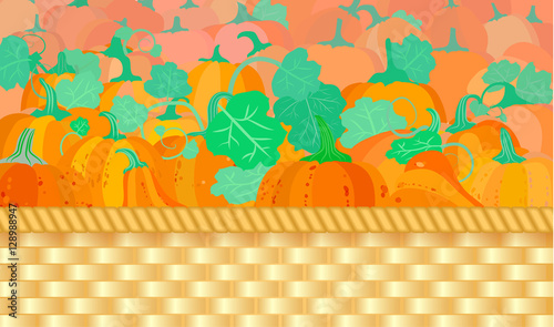 Vector illustration banner to thanksgiving day with red pumpkins.