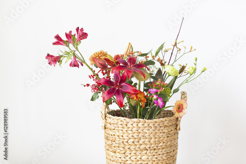 Beautiful flower arrangement bouquet in a basket
