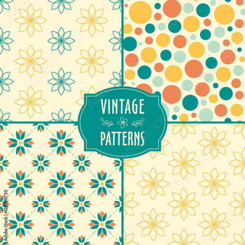 Seamless vector patterns. Set of vintage backgrounds. Decorative elements.