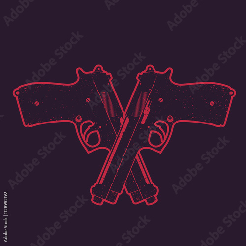 crossed modern pistols, two semiautomatic handguns