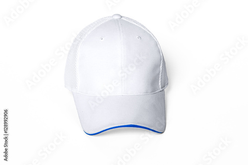 White adult golf hat or baseball cap on white background