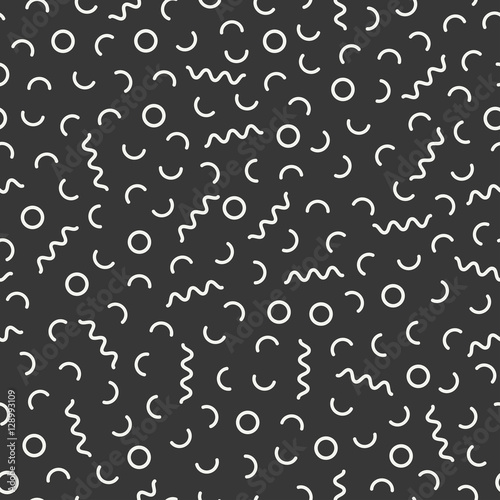 Retro memphis geometric line shapes seamless patterns. Hipster fashion 80-90s. Abstract jumble textures. Black and white. Triangle. Memphis style for printing, website, fabric design, poster, cards