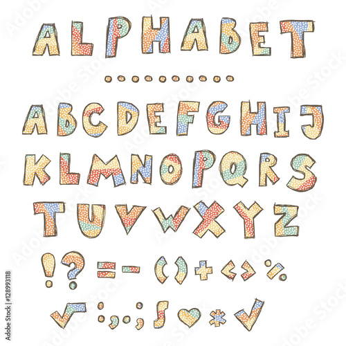 Vector hand written grungy english alphabet.
