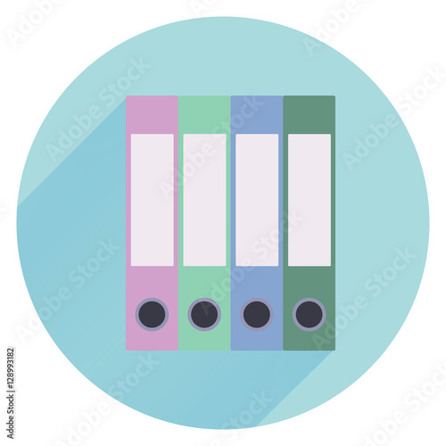 Pile of colorful binders isolated on a blue background. Concept  office supply, information classification. Vector illustration.