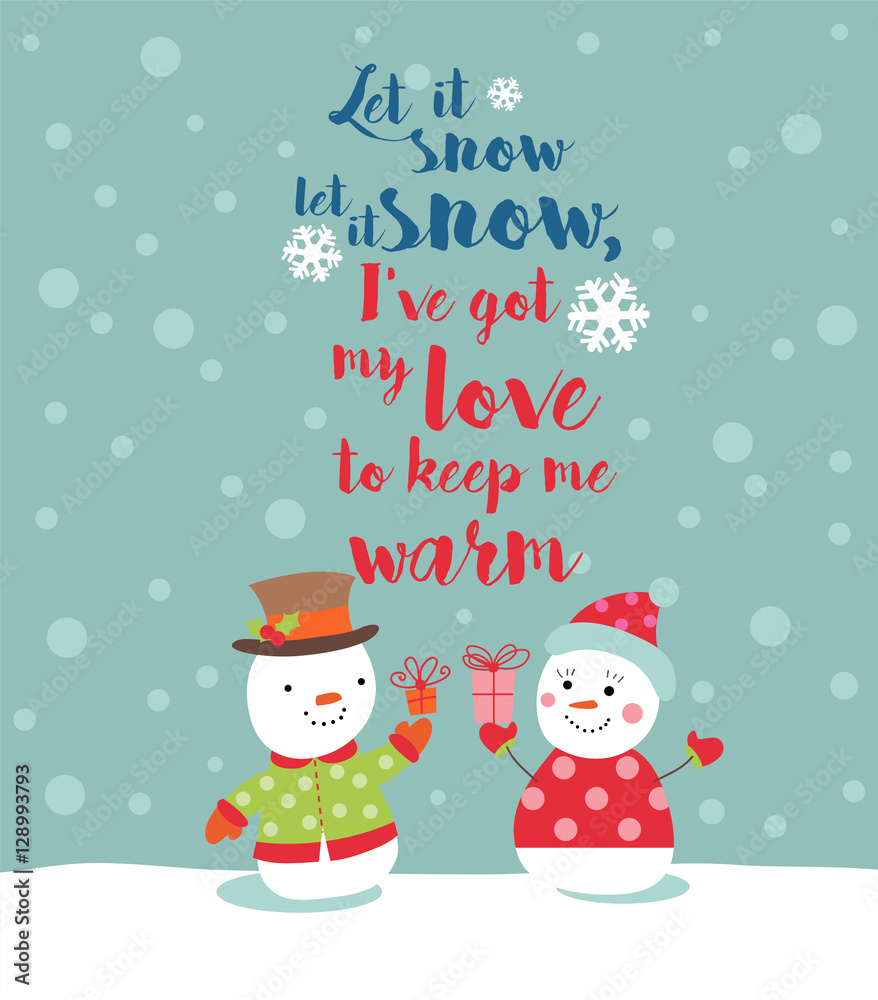 Loving couple of snowmen with gifts Loving couple of snowmen with gifts