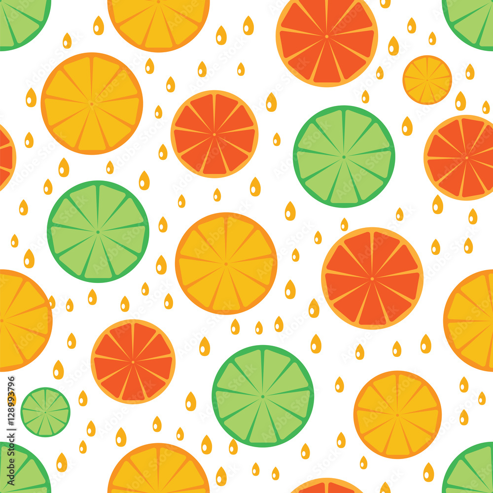 Citrus slices seamless pattern background.