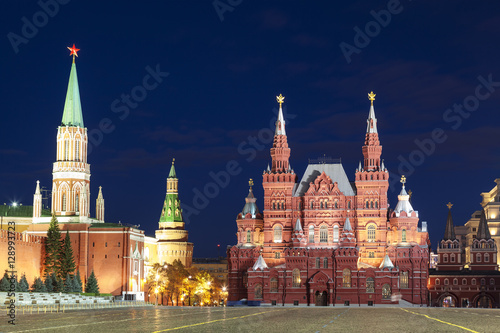 The architectural ensemble of the Red square at night, Moscow, Russia