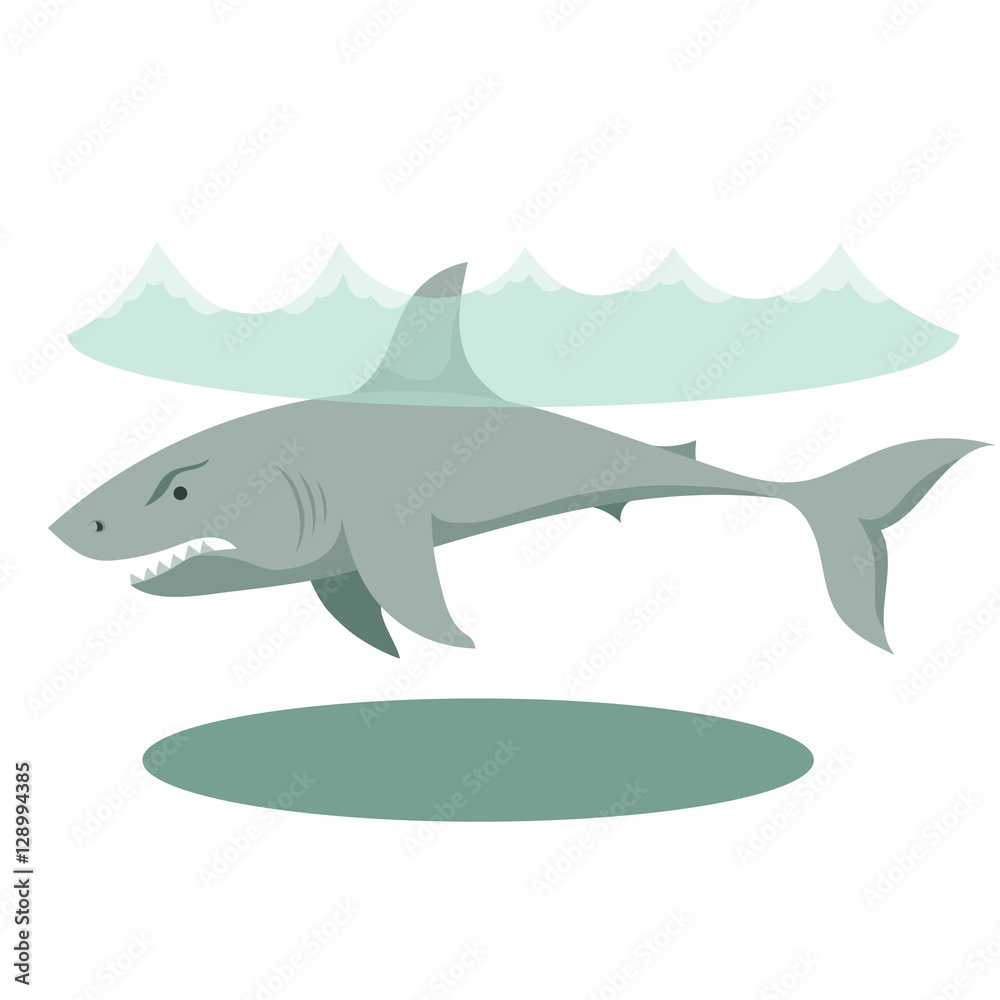 Illustration of a large gray cartoon shark with big teeth