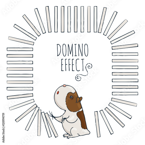 Guinea pig starts a chain of dominoes. Figured frame for children's cards.