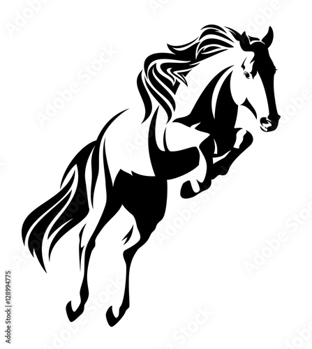 Obraz na plátne jumping horse black and white vector design