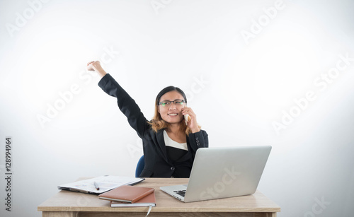 Young business woman with laptop notebook and smartphone in the © stcom