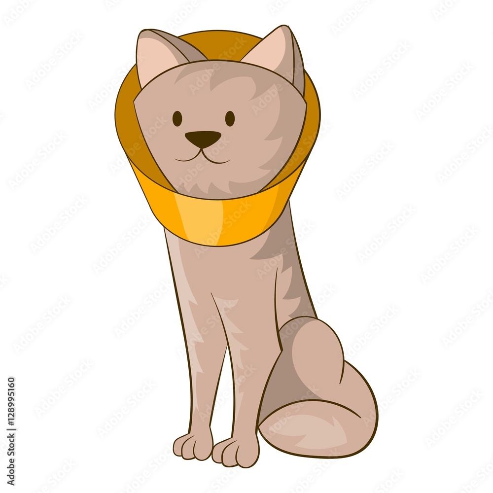 Dog wearing funnel cone collar icon. Cartoon illustration of dog