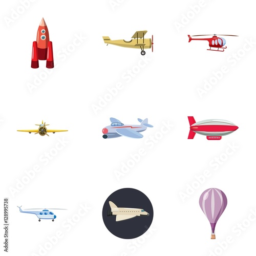 Flying device icons set. Cartoon illustration of 9 flying device vector icons for web