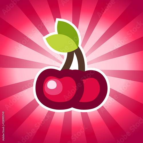Cherry fruit icon on pink bursting background