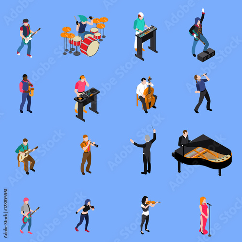 Musicians People Isometric Icons Set