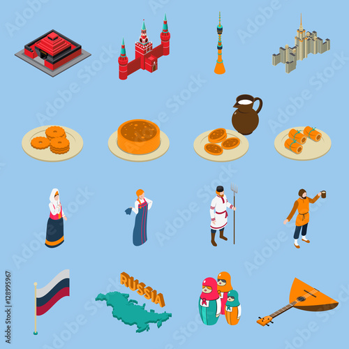 Russia Isometric Touristics Icons Set