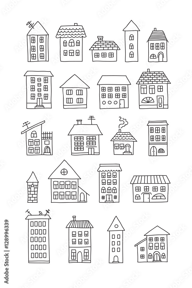 Fototapeta premium Set of doodle houses