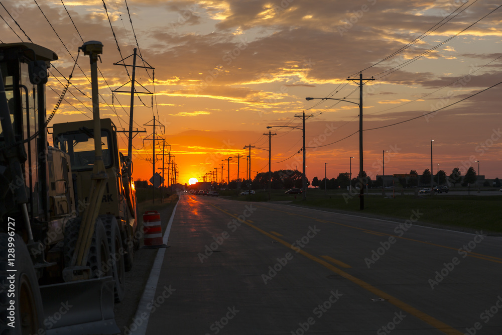sunset at the construction site