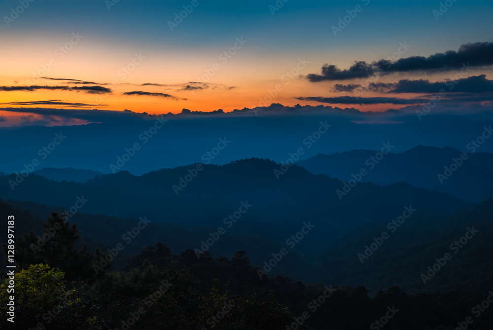 Sunset on Doi Mae Taman mountain