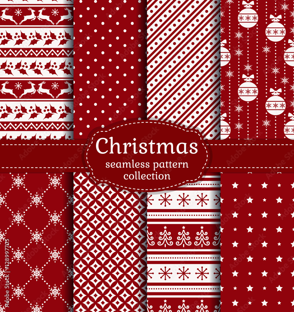 Christmas seamless patterns. Vector set.
