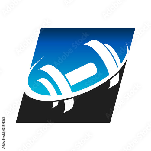 Gym fitness barbell logo icon with swoosh graphic element