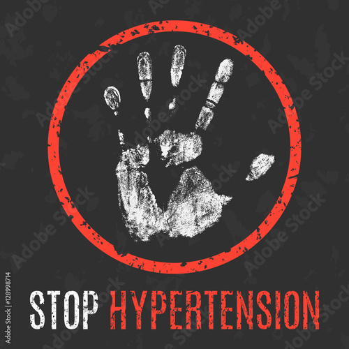 Vector illustration. Human diseases. Stop  hypertension.