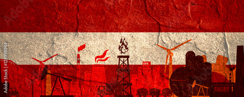 Energy and Power icons set. Header banner with Austria flag. Sustainable energy generation and heavy industry. Concrete textured