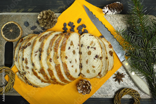 Christmas food - Fresh baked raisins bread photo