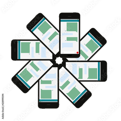 Viele Smartphones mit Chatverlauf