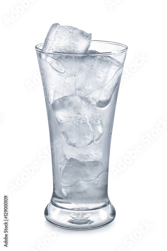 glass with ice cubes isolated on white background