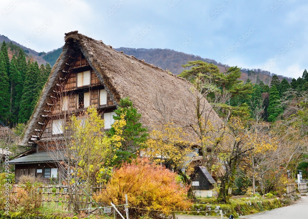秋の白川郷の合掌造り